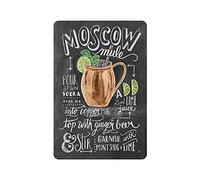 Hdadwy Metal Tin Sign Moscow Mule Cocktail Recipe Tin Sign Metal Aluminum Sign Vintage Wall Decor Retro Poster for Bars Restaurants Cafes Pubs Home Decoration 12"x8"