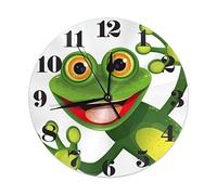 Hdadwy Orologio da parete rotondo con rana verde divertente, silenzioso, senza ticchettio, a batteria, facile da leggere per l'orologio decorativo della casa della scuola dell'ufficio degli studenti