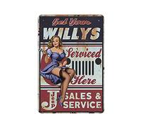 Hdadwy Targa in metallo con scritta Get Your Willys Pin Up Girl in latta vintage poster in metallo decorazione da parete per la cucina del paese e la casa e il garage, 30,5 x 20,3 cm