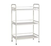 HDANI Libreria a 5 Ripiani in Metallo,Scaffale per Libri da Pavimento,Organizzatore Portaoggetti,con 4 ganci,er Bagno Soggiorno Camera da Letto Studio (Bianco, 3 Livelli(60×35×92cm))