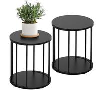 HDANI Portavaso rotondo in metallo, 35 cm, set da 2 pezzi, solido e robusto, per soggiorno, giardino, balcone, sgabelli in legno, per interni ed esterni, colore nero