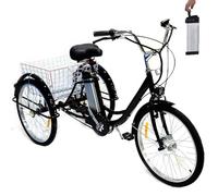HDaspijh Triciclo Elettrico A 3 Ruote per Adulti da 24", Seduta Morbida - Altezza Regolabile (29,5''-33,4''), Batteria Rimovibile da 36 V 12 Ah - Autonomia 30 Km, Portata 150 Kg/330 Libbre,Black