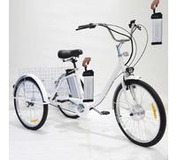 HDaspijh Triciclo Elettrico A 3 Ruote per Adulti da 24", Seduta Morbida - Altezza Regolabile (29,5''-33,4''), Batteria Rimovibile da 36 V 12 Ah - Autonomia 30 Km, Portata 150 Kg/330 Libbre,White