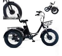HDaspijh Triciclo Elettrico Pieghevole per Adulti, Triciclo A Pedali con Pneumatici Larghi da 20'' E Cestino della Spesa, Batteria Rimovibile da 48 V/13 Ah, Autonomia 32 Km, per La Spesa E Il Picnic.