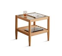 HDBCYUAZ Tavolino Laterale Tavolino, moderno tavolino da caffè minimalista soggiorno camera da letto multifunzione 2 piano tavolo piccolo tavolino quadrato rovere con vetro Tavolino Letto(A)
