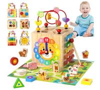 HDBHSBE Giocattoli cubi di attività in Legno 1 Set 6 in 1 Multifunzionale Bambino attività cubo Cube Safe Natrual Wood Educational & Learning Sensory Kids Gift per FESTIVITÀ Birthdayswooden