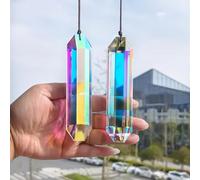 HDCRYSTALGIFTS 2 prismi di cristallo da 12,7 cm, per finestre da interni, con cristalli esagonali colorati AB, acchiappasole, arcobaleno, per Natale, terrazzo