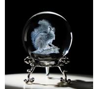 HDCRYSTALGIFTS Sfera di cristallo 3D da 6,1 cm incisa al laser a forma di scoiattolo statuetta da collezione fermacarte sfera di vetro ornamento palline decorative