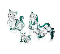 HDCRYSTALGIFTS Statuette di gatto in vetro soffiato da collezione, confezione da 4 statuette a forma di gattino, in cristallo verde smeraldo, scultura a forma di gattino, per decorare la casa, regalo