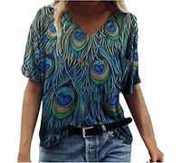 HDFEGSS Magliette da Donna Stampate Magliette da Donna a Maniche Corte con Scollo a V Camicetta Casual Estiva Corte con Scollo a V Magliette Casual estive Carine Camicette Larghe(Green/L)