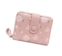 HDFHDF 1 borsellino corto da donna, alla moda e carino, con margherita stampata, grande capacità, multi slot per cambio certificato, carta d'identità, carte bancarie, monete e carta valuta foto, rosa