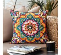 Hdfvlfdsa 11Ct Kit Artigianale Cuscino Punto Croce Per Regalo Fiore Di Mandala Colorato Esotico Decorativi Accessori Per Lavoretti Creativi Diy Casa Decor Hobby Adulti Cross Stitch Ca. 45 X 45 Cm