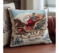 Hdfvlfdsa Cuscino Per Punto Croce Kit Da Ricamare Babbo Natale Alla Guida Di Una Carrozza 45X45Cm Prestampato Set Fai Da Te Con Ago E Filo Ricamo Federa Cuscino Prestampata