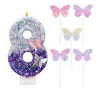 HDGSAFD 1 Candela con Numero 8, 5 Inserti A Farfalla Sfumata, Decorazione per Torta, Inserto per Dessert da Forno, Decorazione per Festa di Compleanno