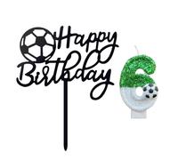 HDGSAFD 1 Candela da Calcio Numero 6 E 1 Biglietto di Buon Compleanno da Calcio, Candele Creative, Decorazione per Torta A Tema Calcistico