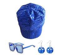 HDGSAFD 1 Cappello con Paillettes, 1 Occhiali da Sole Quadrati E 1 Paio di Orecchini, Oggetti Scenici, Accessori retrò, Accessori per Abiti da Ballo