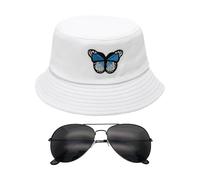 HDGSAFD 1 cappello da sole, 1 paio di occhiali da sole, cappello da pesca, cappello da sole da donna, cappello pieghevole da donna, bianco, S/M