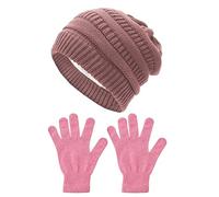 HDGSAFD 1 Cappello Lavorato A Maglia E 1 Paio Di Guanti Rosa, Cappello In Pile, Cappello Caldo, Cappello In Lana Da Donna, Prodotti Per La Protezione Dal Freddo Invernale