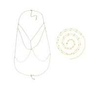 HDGSAFD 1 Catena del Corpo d'oro E 1 Catena della Vita, Sexy Lampeggiante Catena del Corpo del Diamante, Estate Bikini Corsetto Petto Catena, Vita Regolabile Gioielli (Oro).