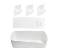 HDGSAFD 1 Cestino Portaoggetti Bianco, 3 Ganci Ad Anello, Portaoggetti Geometrico, Cestino Portaoggetti Con Scarico, Cestino Adesivo Da Parete, Adatto Per Cucina E Bagno