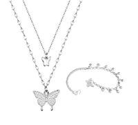 HDGSAFD 1 Farfalla Collana E 1 Braccialetto, Doppio Strato d'Argento Clavicola Collana, Femminile Accessori di Corrispondenza, retrò Ed Elee, Regalo di Compleanno.