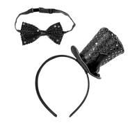 HDGSAFD 1 Fascia per La Testa del Cappello Magico E 1 Papillon di Paillettes Nero, Accessori per Le Prestazioni del Palcoscenico, Accessori per Costumi per Feste, Forniture per Vestiti per Feste.