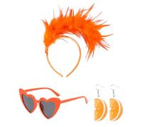 HDGSAFD 1 Fascia per Piume, 1 Paio di Orecchini Arancioni E 1 Pezzo di Occhiali Cardiaci, Accessori per Donne, Accessori per Abbigliamento per Feste, Accessori per personalità Elei.