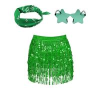 HDGSAFD 1 Gonna con Frange di Paillettes, 1 Occhiale A Stella E 1 Sciarpa con Fiori di Anacardi, Costume da Spettacolo di Danza, Gonna Scintillante