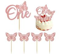 HDGSAFD 1 Inserto con Lettera Uno, 4 Inserti con Farfalla, Inserto per Torta per Baby Shower, Decorazione per Torta per La Prima Festa di Compleanno