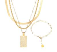 HDGSAFD 1 Multi-Layered Collana E 1 Braccialetto, Fashion Square Collana Pendente di Marca, Semplice Bracciale Vuoto, Usura Quotidiana con Accessori, Regalo di Compleanno per Amiche.