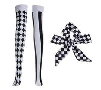 HDGSAFD 1 Paio di Calze da Donna E 1 Pezzo di Papillon Plaid, Accessori per Il Gioco di Ruolo, Accessori per Il Costume da Festa, Accessori per Donne.