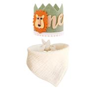 HDGSAFD 1 Pezzo di Corona di Leone per Bambino di 1 Anno E 1 Pezzo di Asciugamano Triangolare per Bambini, Cappello di Compleanno per Bambini Carino, Forniture per Feste per Bambini