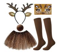 HDGSAFD 1 Pezzo di Fascia di Cervo, 1 Pezzo di Coda di Cervo, 1 Pezzo di Gonna Corta, 1 Set di Toppe per Il Viso E 1 Paio di Calzini, Accessori di Gioco di Ruolo E Costume da Festa in Costume.