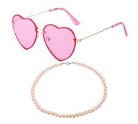HDGSAFD 1 Pezzo Di Occhiali Da Sole A Forma Di Cuore E 1 Collana Di Perle, Occhiali Da Sole Senza Cornice Di Moda, Collana Elee Retrò, Abbigliamento Quotidiano Con Accessori.