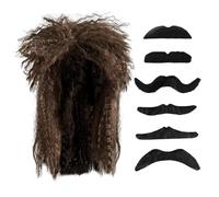 HDGSAFD 1 Pezzo di Riccioli Rocker E 6 Pezzi di Barba Artificiale, Oggetti di Scena per Cosplay, Parrucche retrò, Parrucche da Festa, Parrucche Divertenti