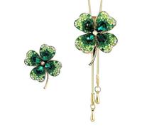 HDGSAFD 1 Pezzo di Spilla da Trifoglio A Quattro Foglie E 1 Pezzo di Collana di Trifoglio A Quattro Foglie, Gioielli con Diamante, Gioielli Elei E Semplici, Gioielli Lucenti.