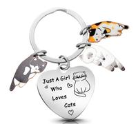 HDGSAFD 1 portachiavi per gatti, 2 ciondoli per gatti con fori, portachiavi in acciaio inox, portachiavi con incisione a forma di gatto, regalo per gli amanti dei gatti, multicolore, 2,8 * 2,9 cm