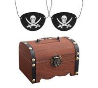 HDGSAFD 1 Salvadanaio Marrone Paulownia E 2 Maschere per Gli Occhi dei Pirati, Forma di Spada Teschio, Set di Stoccaggio Divertente, Adatto per La Decorazione della Stanza dei Bambini.