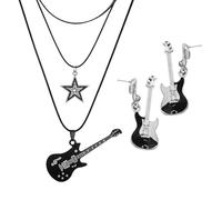 HDGSAFD 1 Set di Collana E 1 Paio di Orecchini, Collana di Stile Punk, Multi-Strato Chitarra Stella A Cinque Punte Collare, Personalizzato Gioielli Rock, Punk Rock Regalo.