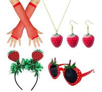 HDGSAFD 1 Set di Tuge per Decorazioni alla Fragola, Occhiali per La Fascia Guanti Orecchini di Collana, Set di Oggetti di Scena di Frutta, Accessori per Il Costume da Festa.