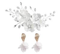 HDGSAFD 1 Shell Clip Laterale E 1 Paio di Orecchini A Petalo, Gioielli in Stile Oceano, Copricapo da Sposa, Adatto per Il Vestito Femminile (Bianco).