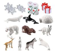 HDGSAFD 10 Modelli di Animali Artici, 2 Pupazzi di Neve, 4 Fiocchi di Neve E 2 Regali Bianchi, Decorazioni Invernali, Giocattoli per Bambini