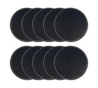 HDGSAFD 10 Pezzi Sottobicchieri Neri, Sottobicchieri di Isolamento Termico, Sottobicchieri in Pelle Pu, Sottobicchieri Non Slip, Sottobicchieri Rotondi.