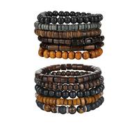 HDGSAFD 11 Pezzi di Bracciali da Uomo, Pietra Vulcanica Pietra Occhio di Tigre Braccialetti di Perline di Legno, Braccialetti di Stirata della personalità della Moda, Feste E Raduni.