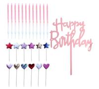 HDGSAFD 12 Candele, 1 Biglietto D'Auguri, 6 Carte Stella E 6 Carte Cuore, Decorazioni per Torte di Compleanno, Articoli per Feste