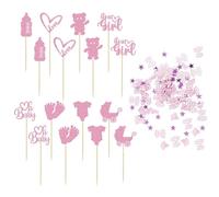 HDGSAFD 16 Pz Gender Reveal Inserti 15G Coriandoli Rosa Baby Girl Cake Toppers Decorazioni Baby Shower Party