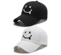 HDGSAFD 2 cappelli da baseball, sorridenti, cappelli da sole con tesa larga, cappelli da uomo e da donna, cappelli da baseball regolabili, nero, bianco, Taglia unica