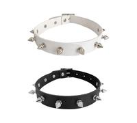 HDGSAFD 2 Collari in Pelle Pu, Collari con Rivetti, Collari di Moda, Accessori Stile Punk, Accessori di Abbigliamento (Nero, Bianco)