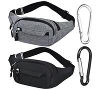 HDGSAFD 2 Marsupi Sportivi, 2 Moschettoni, Tasche sui Fianchi Multi-tasca, Tasche Regolabili con Fibbie, Nero, Grigio, Taglia Unica, Moderni