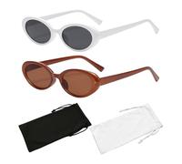 HDGSAFD 2 occhiali da sole ovali, 2 tasche per occhiali, occhiali da sole retrò per uomo, da donna, occhiali da sole da viaggio, Cornice grigia con cornice bianca, taglia unica